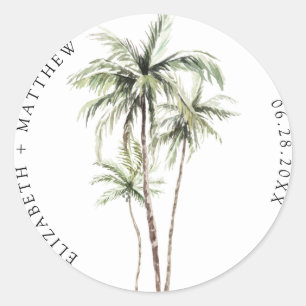 Palmboom Tropisch   Minimale bruiloft Ronde Sticker