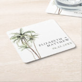 Palmboom Tropisch | Minimale bruiloft Vierkante Kartonnen Onderzetter (Schuin)