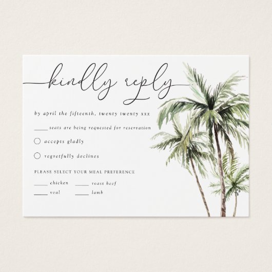 Palmboom Tropisch | Minimale RSVP-weddenschap Visitekaartje (Voorkant)