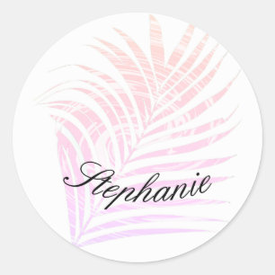 Palmboom Tropisch Roze Patronen Aangepaste Naam Ronde Sticker