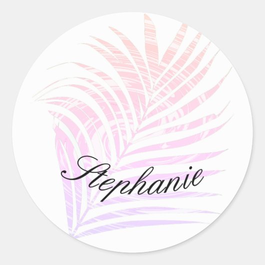 Palmboom Tropisch Roze Patronen Aangepaste Naam Ronde Sticker (Voorkant)