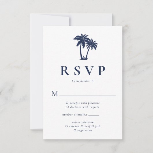Palmboom Tropisch Strand Navy  RSVP Kaartje (Voorkant)