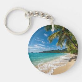 Palmboom Tropisch Strand Oceaan Sleutelhanger