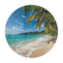 Palmboom Tropisch Strand Oceaan Snijplank