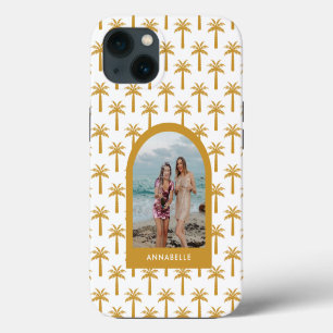 Palmboom tropische zomer boog chic mosterd foto iPhone 13 hoesje