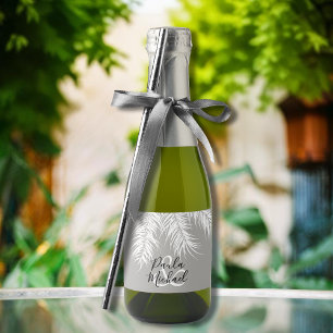 Palmboom Vouwen op Zilver Mini Sparkling Wijnetiket