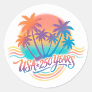 Palmboom VS 250 jaar patriottische woestijnzonsopg Ronde Sticker