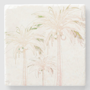 Palmboom Wit Beige Neutraal Modern Tropisch Stenen Onderzetter