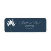 Palmboom Wit Blauw Elegant Modern Script Label (Voorkant)