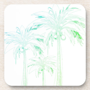 Palmboom Wit Groen Blauw Waterverf Tropisch Bier Onderzetter