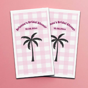 Palmboom Wit Roze Geruite Bruidsfeest Servet