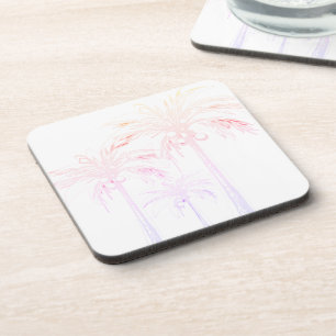 Palmboom Wit Roze Moderne Waterverf Tropisch Bier Onderzetter