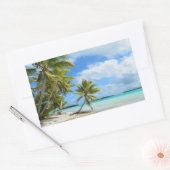Palmboom, wit zand strand, rechthoekige sticker (Envelop)