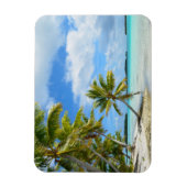 Palmboom wit zandstrand rechthoekige magneet (Verticaal)