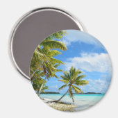 Palmboom wit zandstrand ronde magneet (Voorkant / Achterkant)