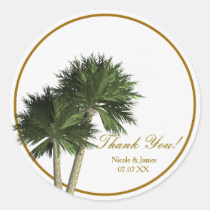 Palmboom Witte & Gouden Elegante Trouwstickers Ronde Sticker
