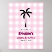 Palmboom Witte Roze Geruite Bruids Welkom Poster (Voorkant)