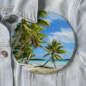 Palmboom, witte zandstrandknoop ronde button 6,0 cm (In situ)