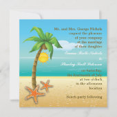 Palmboom & zeester strand zomer bruiloft kaart (Voorkant)