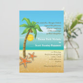 Palmboom & zeester strandbestemming bruiloft kaart (Staand voorkant)