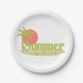 Palmboom zomer met zon en strand papieren bordje (Voorkant)