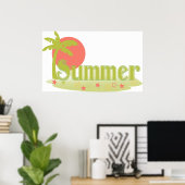 Palmboom zomer met zon en strand poster (Thuiskantoor)