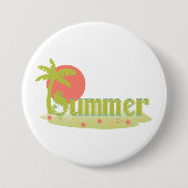 Palmboom zomer met zon en strand ronde button 7,6 cm (Voorkant)