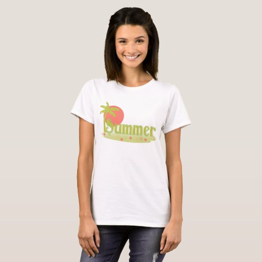 Palmboom zomer met zon en strand t-shirt (Voorkant volledig)