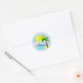 Palmboom, zon en strand ronde sticker (Envelop)