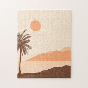 Palmboom Zonsondergang, Eiland, Boho Abstracte Kun Legpuzzel