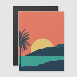 Palmboom Zonsondergang, Eiland, Boho Abstracte Kun Magnetische Uitnodiging