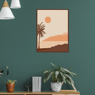 Palmboom Zonsondergang, Eiland, Boho Abstracte Kun Poster