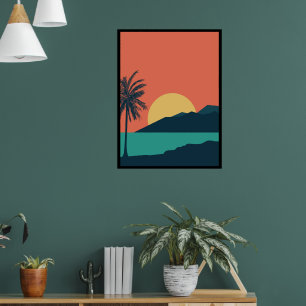 Palmboom Zonsondergang, Eiland, Boho Abstracte Kun Poster