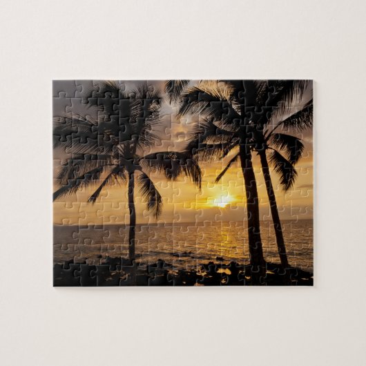 Palmboom zonsondergang legpuzzel (Horizontaal)