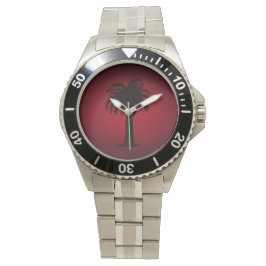 Palmboom/ Zwart & Burgandy-Design 2 Horloge