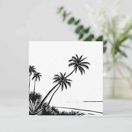 Palmboom Zwart & Wit Strand Kust Kaart (Staand voorkant)