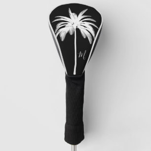 Palmboom zwart wit tropisch elegant monogram golfheadcover