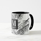 Palmboombladeren Abstract monogram zwart-wit Mok (Voorkant rechts)