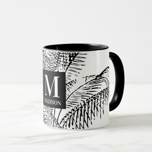 Palmboombladeren Abstract monogram zwart-wit Mok (Voorkant rechts)