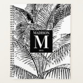 Palmboombladeren Abstract monogram zwart-wit Planner (Voorkant)