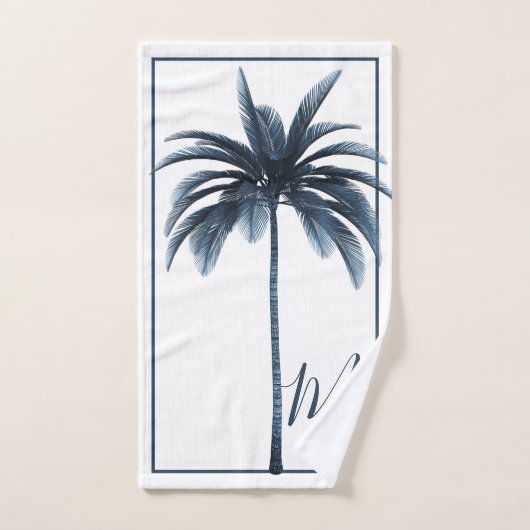 Palmboomblauw  tropisch elegant monogram bad handdoek (Handdoek)