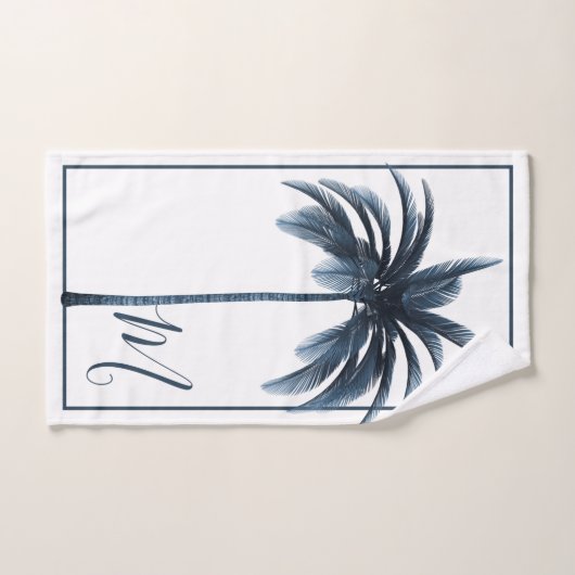 Palmboomblauw tropisch elegant monogram bad handdoek (Handdoek)