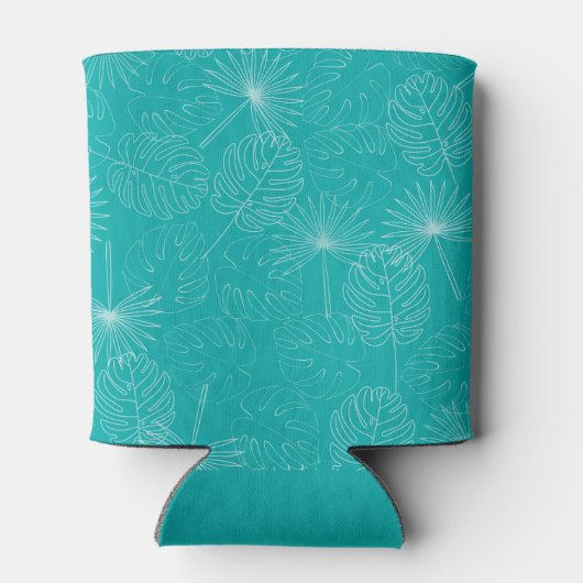 Palmboomroze en blauwe strand bruiloft blikjeskoeler (Achterkant)