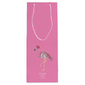 Palmboomroze flamingokoellak wijn cadeautas (Achterkant)