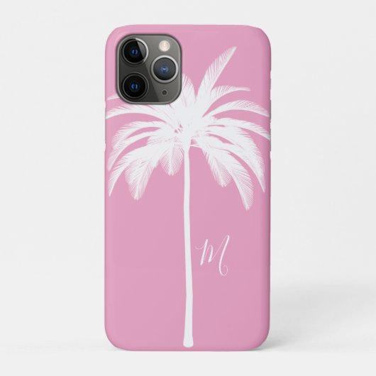 Palmboomroze witte tropische elastische monogram Case-Mate iPhone case (Achterkant)