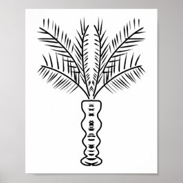 Palmboomstam met hand getekende Art Black White Poster