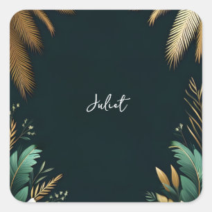 Palmboomstrand Groen En Goud Bruidsdouche Vierkante Sticker