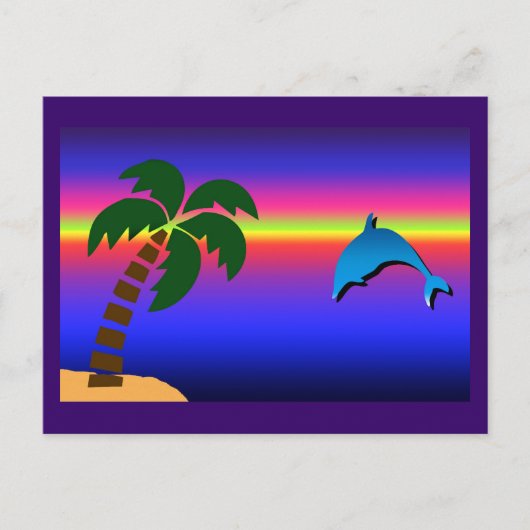 Palmboomzon en Briefkaart van dolfijnen (Voorkant)