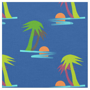 Palmboomzonnebank op Zee Patroon Stof