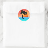Palmboomzonsondergang Ronde Sticker (Tas)